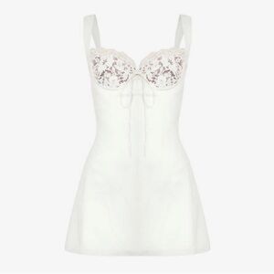 House Of CB Adriana Ivory Satin And Lace Mini Dress